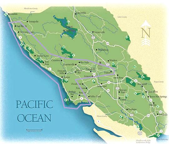 Bodega, CA 94922 ; Bodega Bay, CA 94923	; Rohnert Park, CA 94928	; Cotati, CA 94931 ; Penngrove, CA 94951 ; Petaluma, CA 94952 94954 94999 ; 94972	Valley Ford ; Santa Rosa, CA 95401 95403 95404 95405 95407 95409 ; Annapolis, CA 95412 ; Cazadero, CA 95421 ; Cloverdale, CA 95425 ; Forestville, CA 95436 ; Fulton, CA 95439 ; Geyserville, CA 95441 ; Glen Ellen, CA 95442 ; Graton, CA 95444 ; Guerneville, CA 95446 ; Healdsburg, CA 95448 ; Jenner, CA 95450 ; Kenwood, CA 95452 ; Monte Rio, CA 95462 ; Occidental, CA 95465 ; Sebastopol, CA 95472 ; Sonoma, CA 95476 ; Stewarts Point, CA 95480 ; Windsor, CA 95492